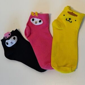 Sanrio Kawaii character ankle sock trio - Pompompurin My Melody Kuromi